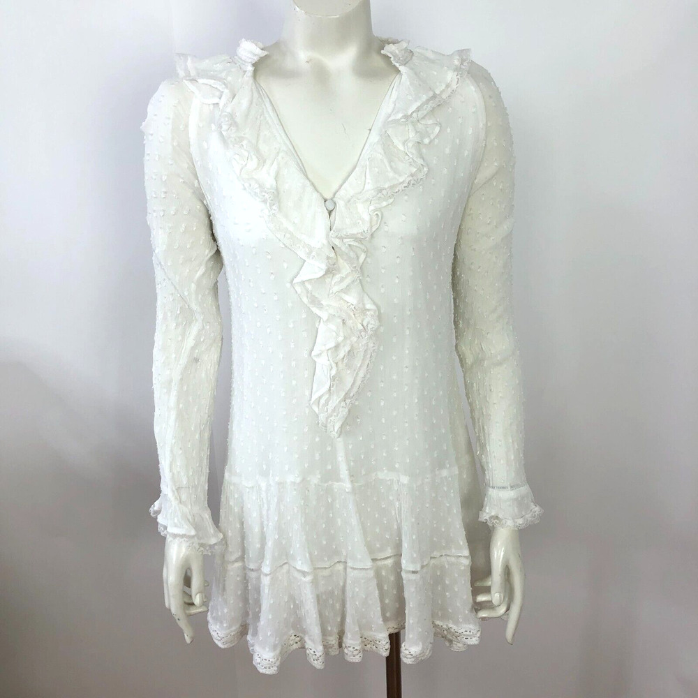 Anthropologie Small Peasant Tea Dress Women's Short Length White
